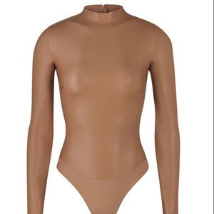 SKIMS FAUX LEATHER MOCK NECK BODYSUIT